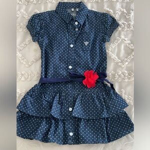 Guess Navy Polka Dot Dress with Red Flower